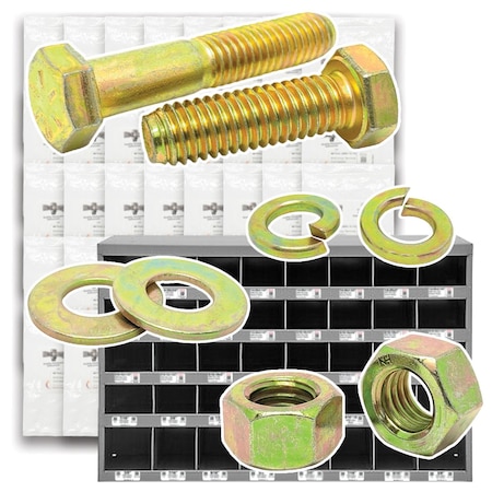Boltsandnuts.Com Inch Grade 8 Coarse Hex Cap Screws, Hex Nuts, Flat & Lock Washers - 2012 PCS Assortment Kit #107